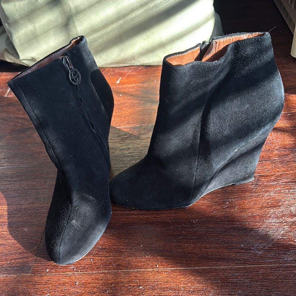 Black Suede Wedge Ankle Boots